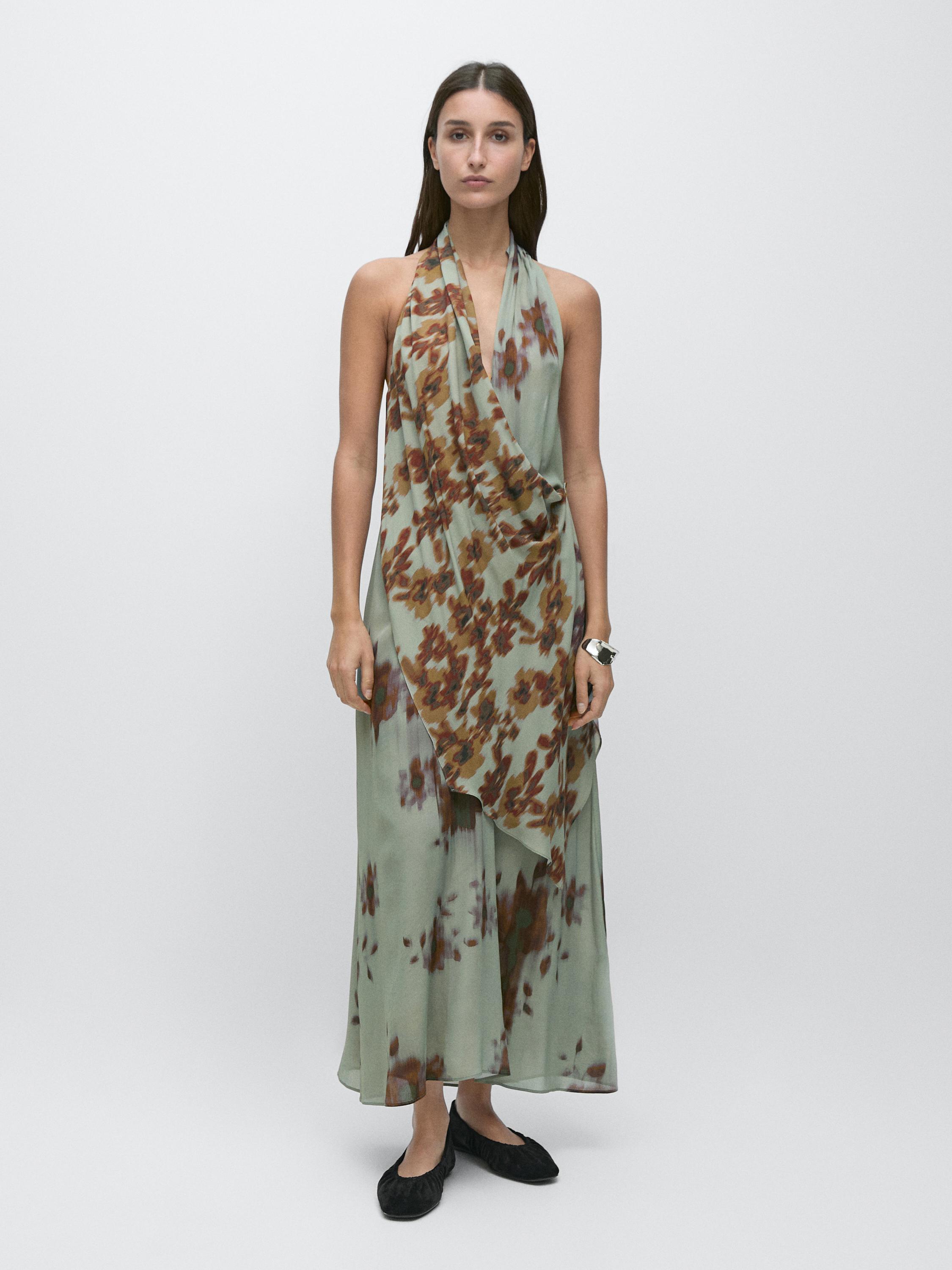 Vestido midi halter estampado