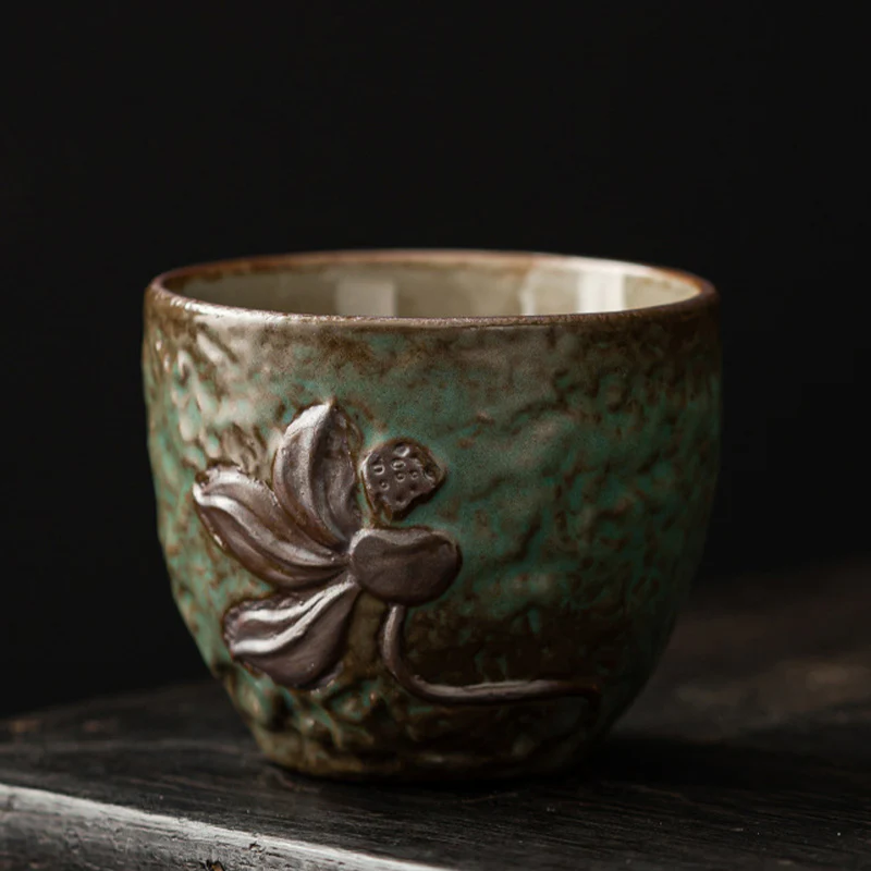 Lotus Pod Leaf Flower Auspicious Clouds Ceramic Teacup Kung Fu Tea Cup