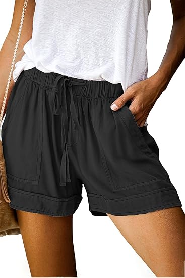 AERLEN Women Comfy Drawstring Casual Elastic Waist Pure Color Shorts