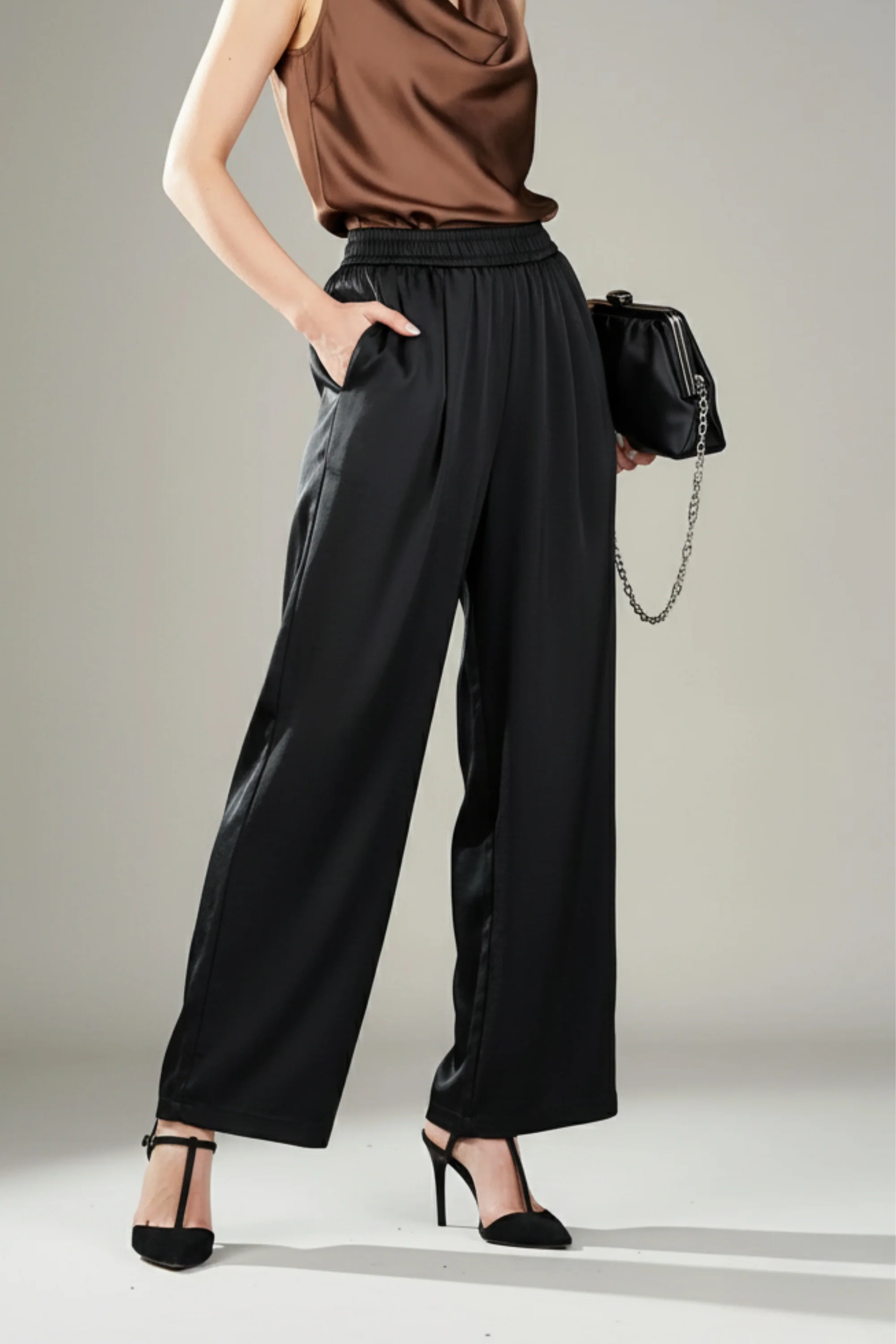 Drift Black Wide Leg Satin Pants