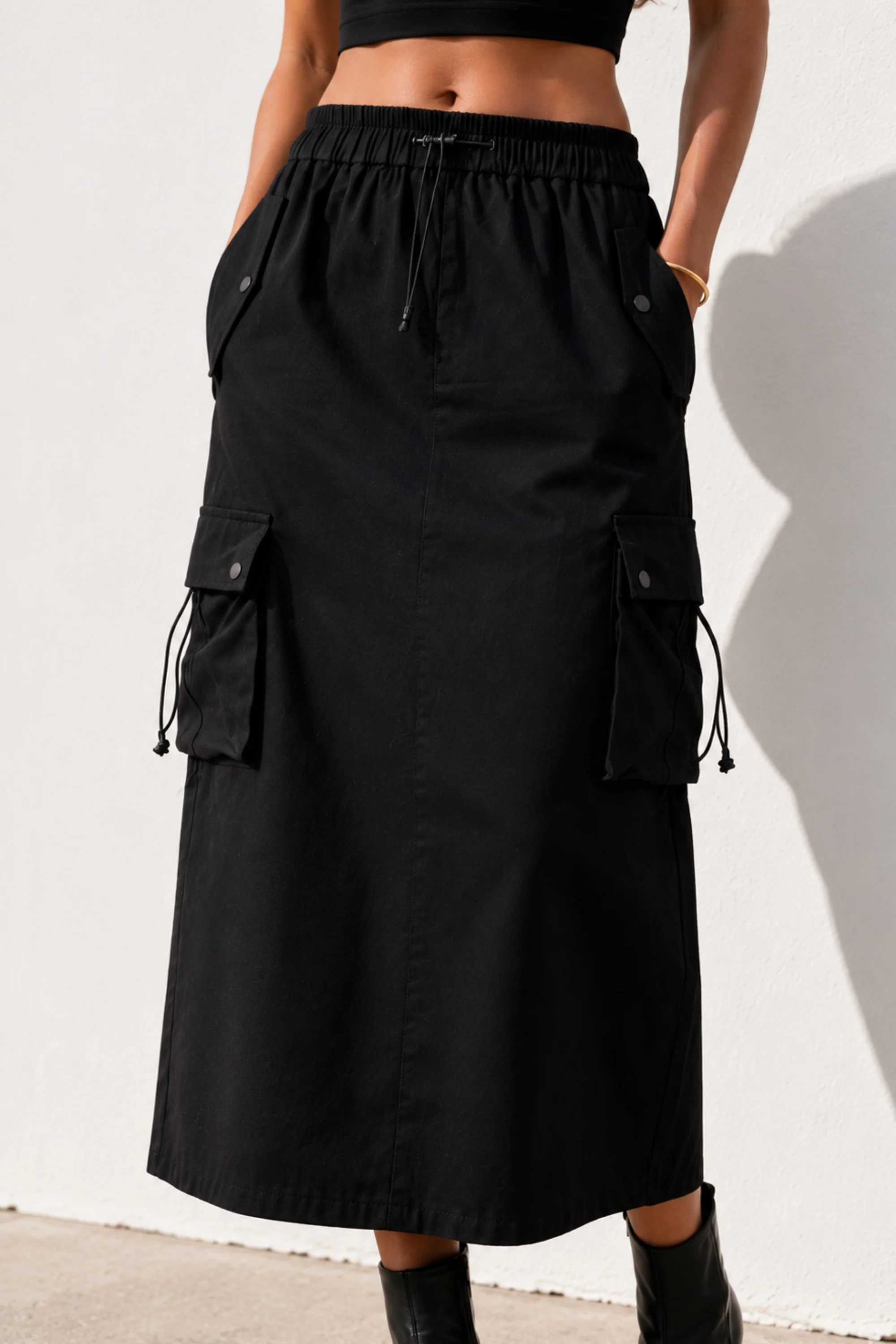 Black Street Style Cargo Skirt