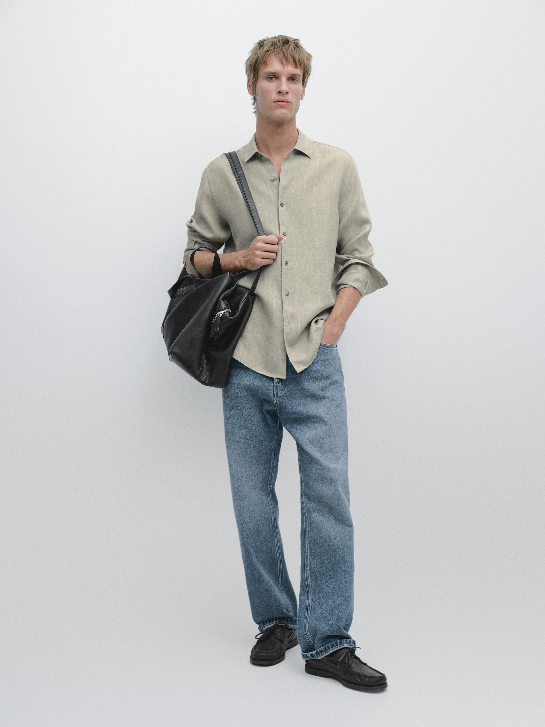 Camisa regular fit rayas 100% lino