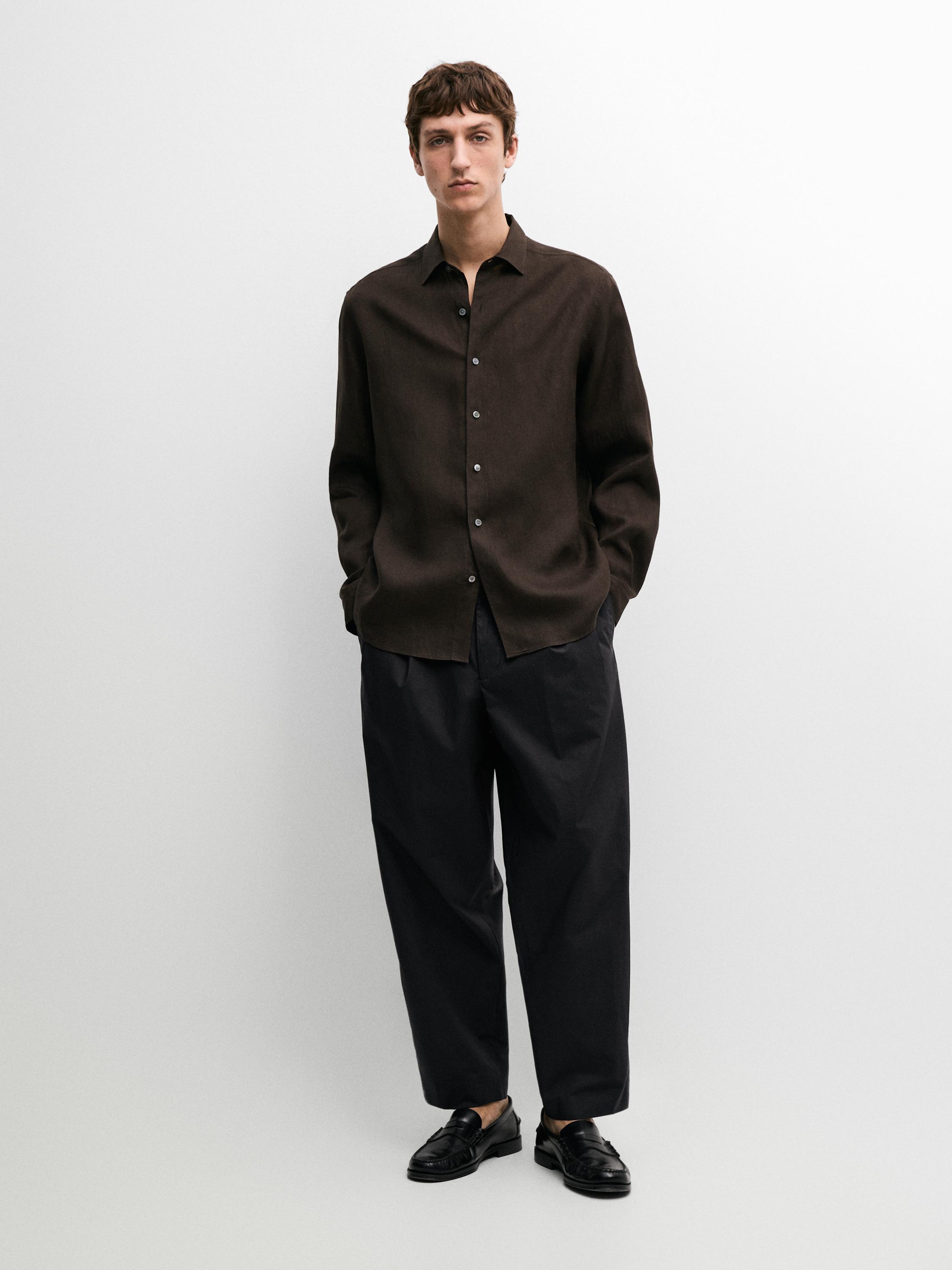 Camisa regular fit extrafina lino