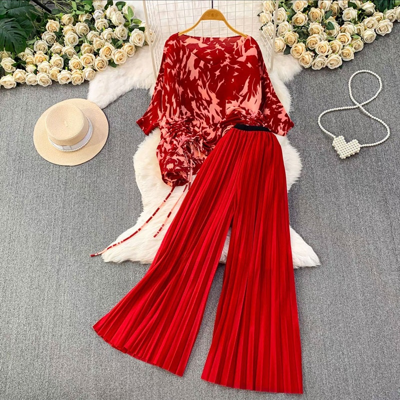 Irregular fold pants pleated large yard skirt a set for women