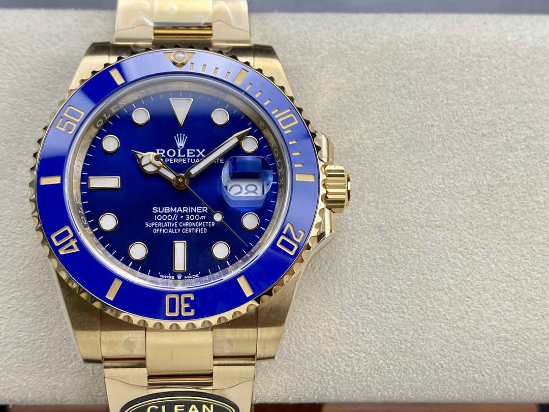 Clean Factory Rolex Submariner 126618LB – 41mm Full Gold Blue Submariner Replica