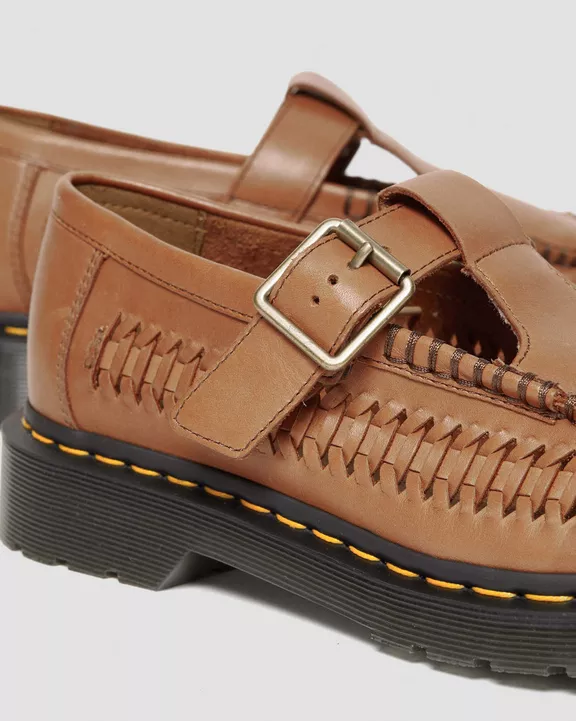 Adrian T-Bar Woven Leather Mary Jane Shoes