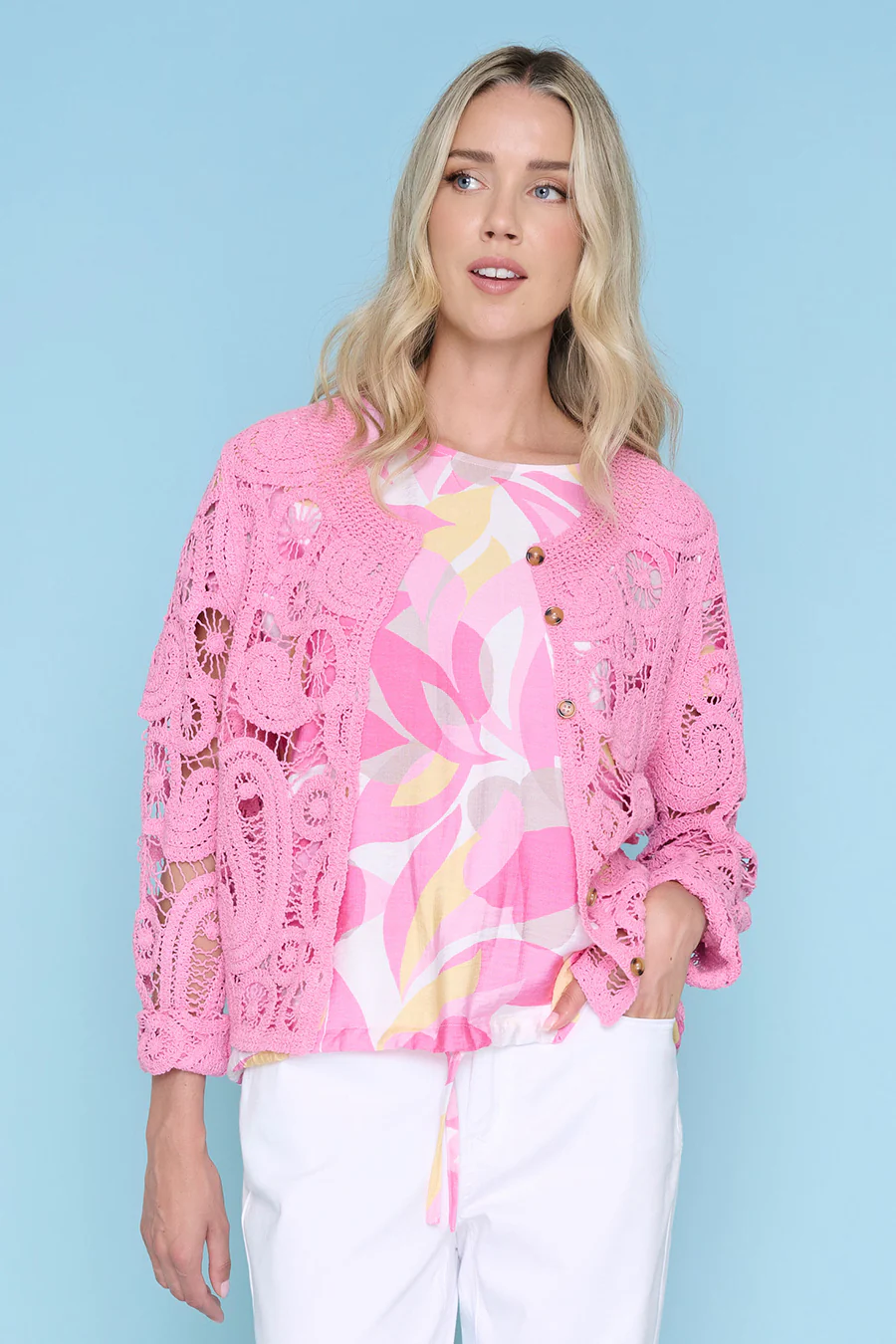 Crochet Button-Front Jacket