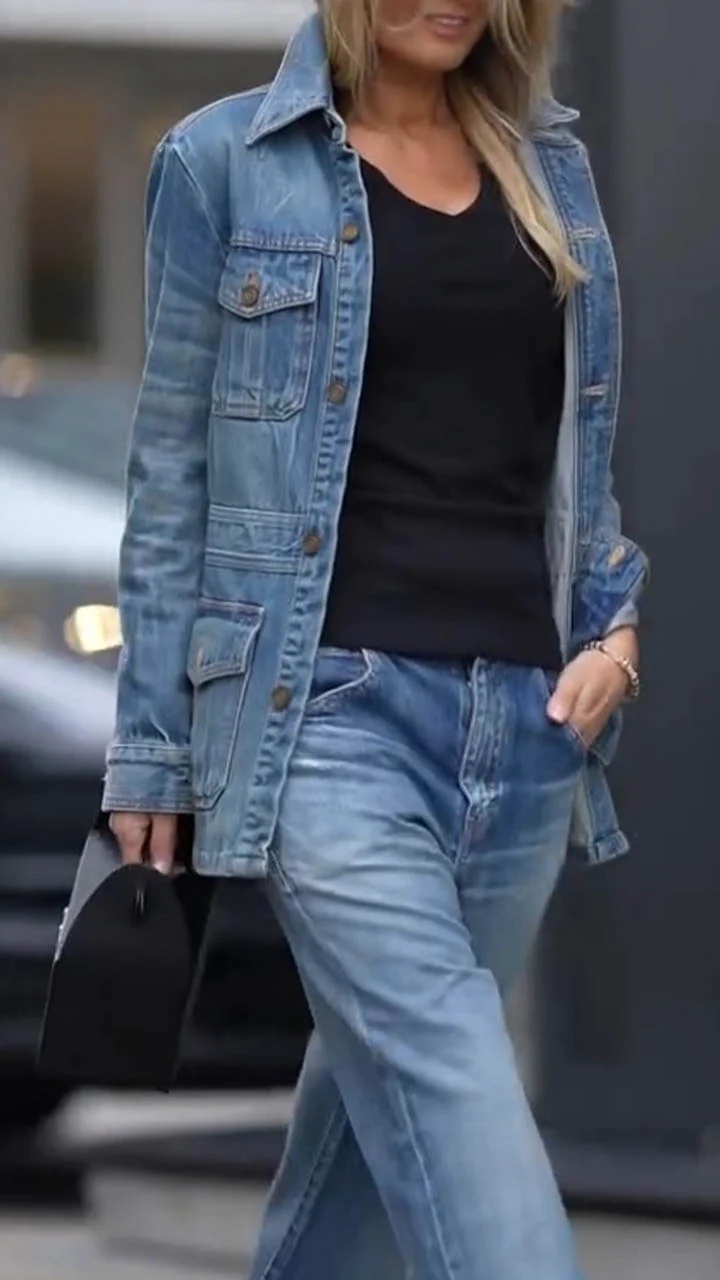 Women Collar Casual Denim Jacket