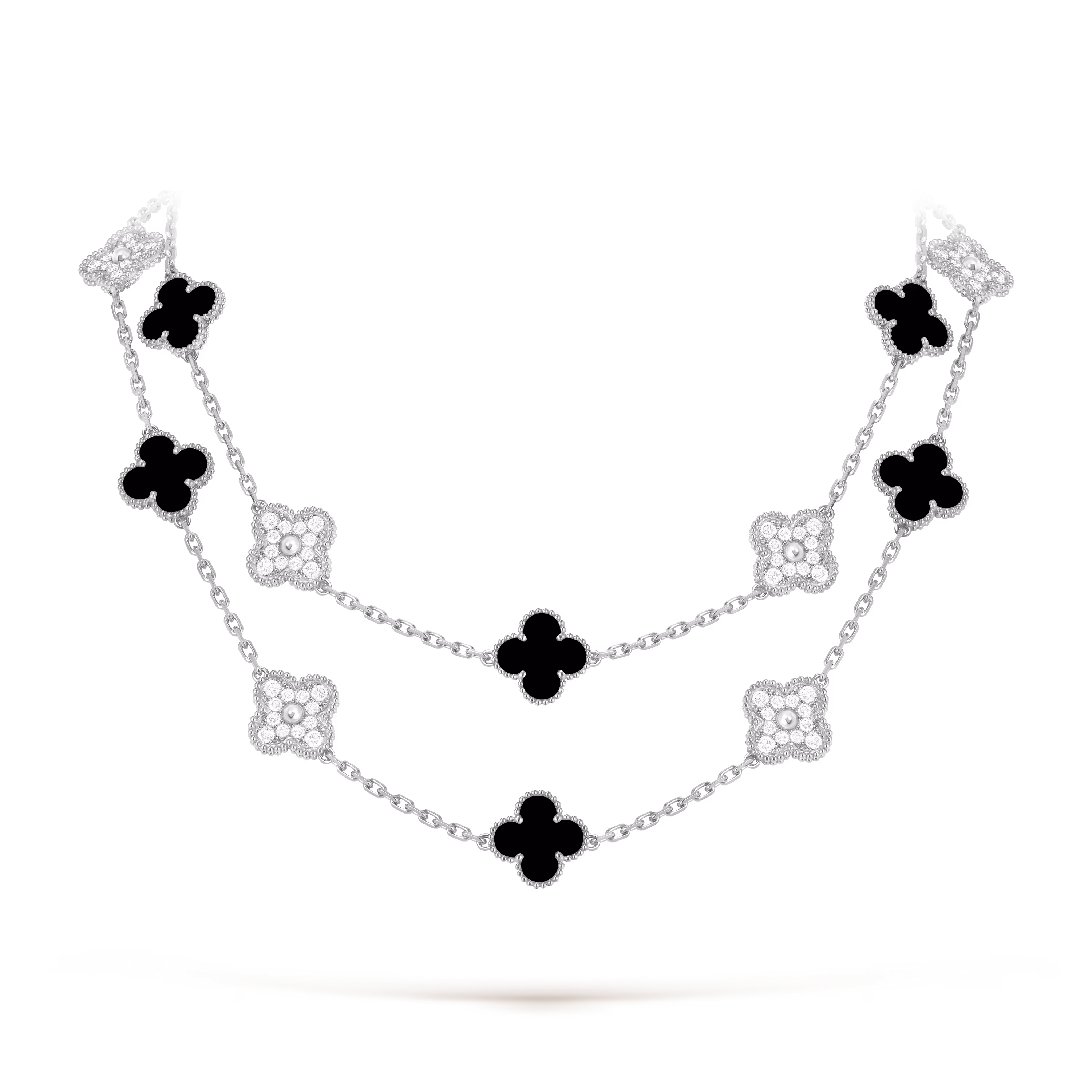 Van Cleef & Arpels VCARP2R800 Vintage Alhambra long necklace 18K white gold Diamond Onyx
