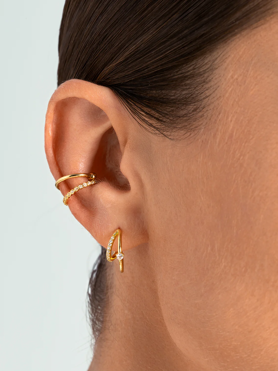 Pave & Prong Diamond Double Hoop Earrings