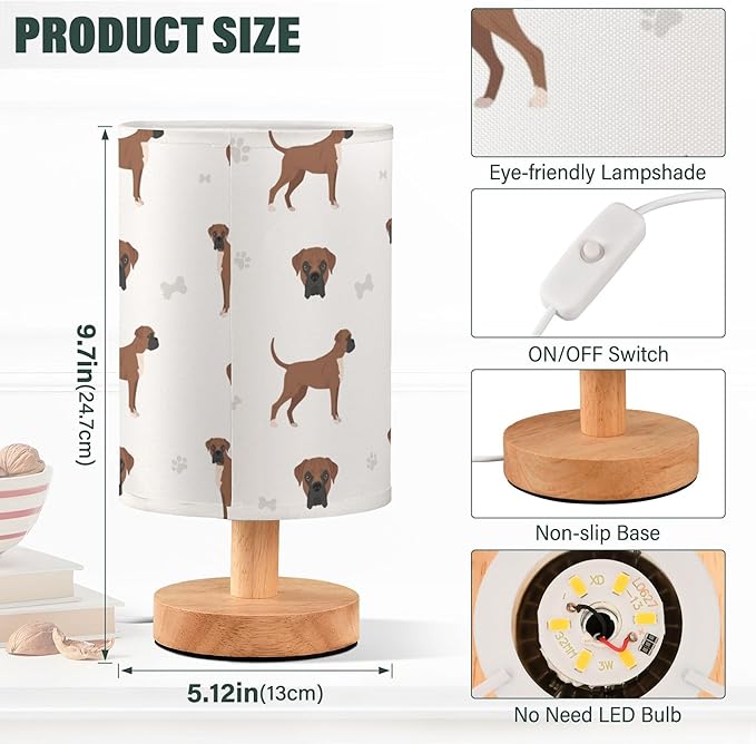 Table Lamp Boxer Dog Pattern Nightstand Lamp