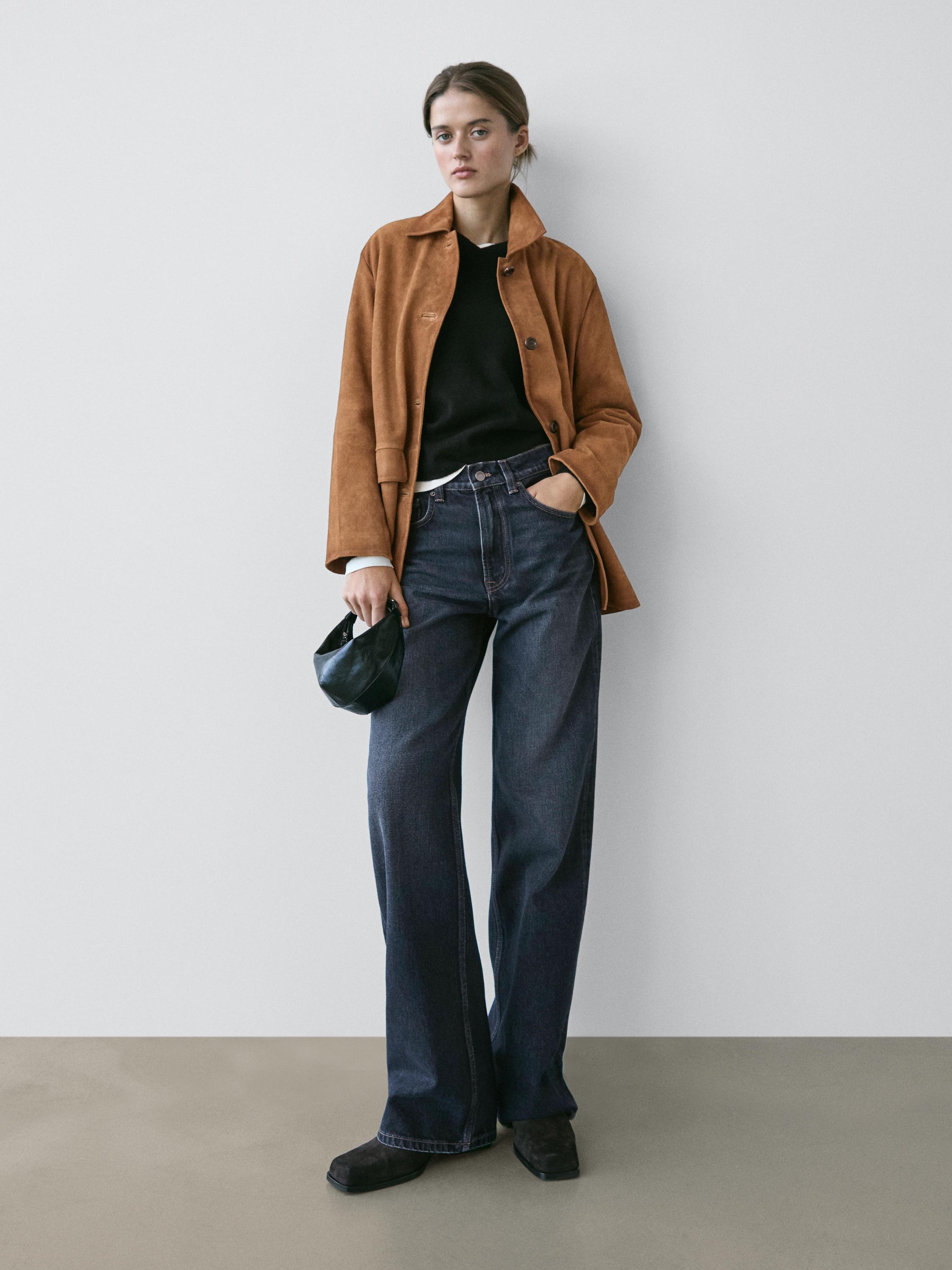 Jeans wide leg tiro alto