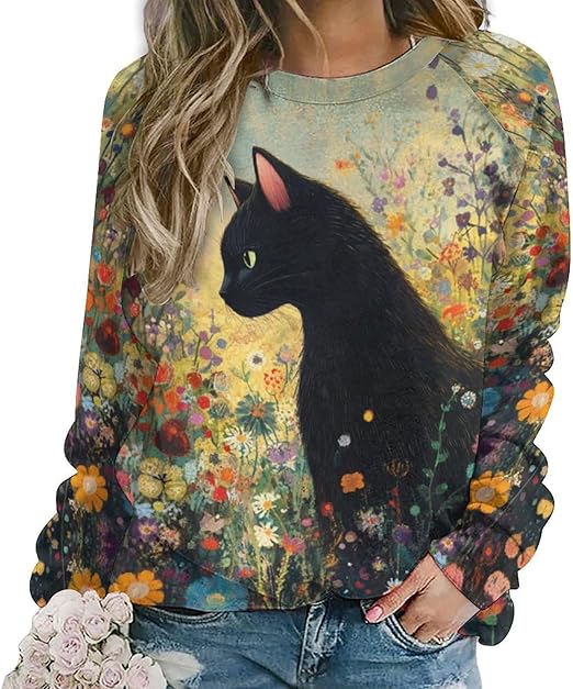 AERLEN Womens Funny Cat Sweatshirts