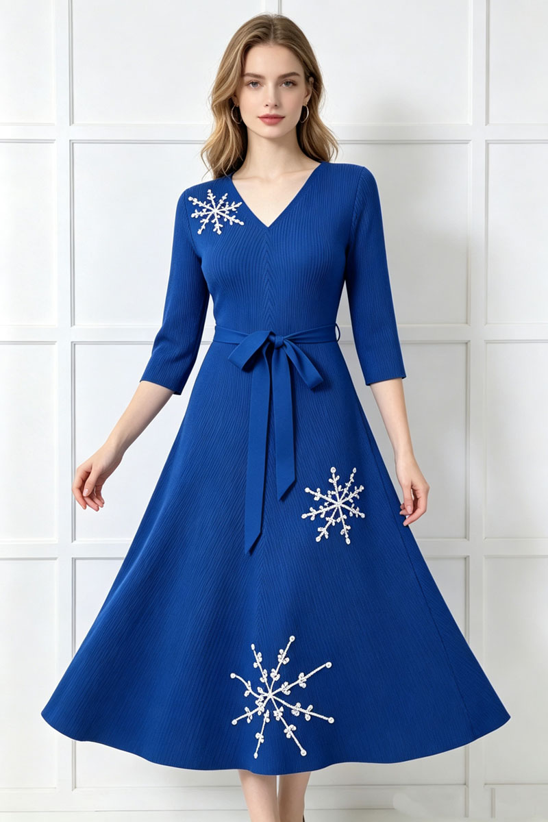 Beading snowflake short sleeve dress for women