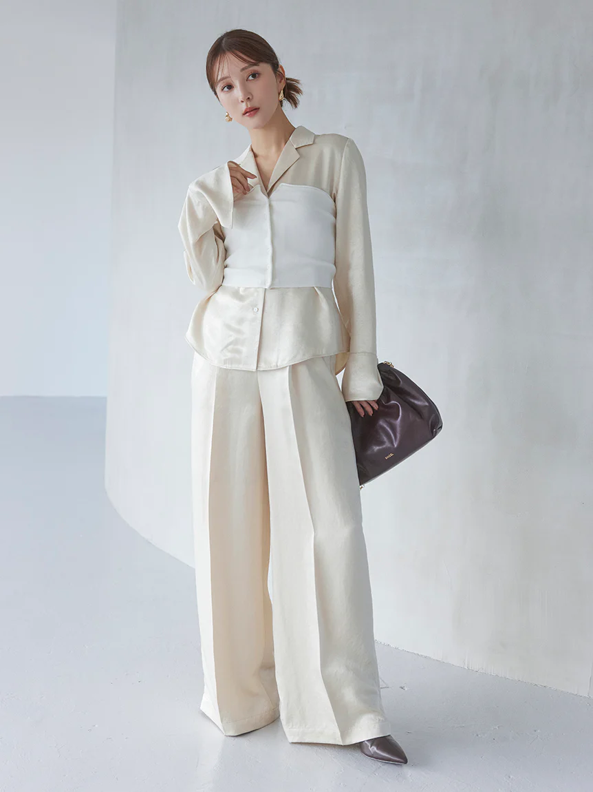 Sustainable Acetate Wide Leg Pleated Satin Pants