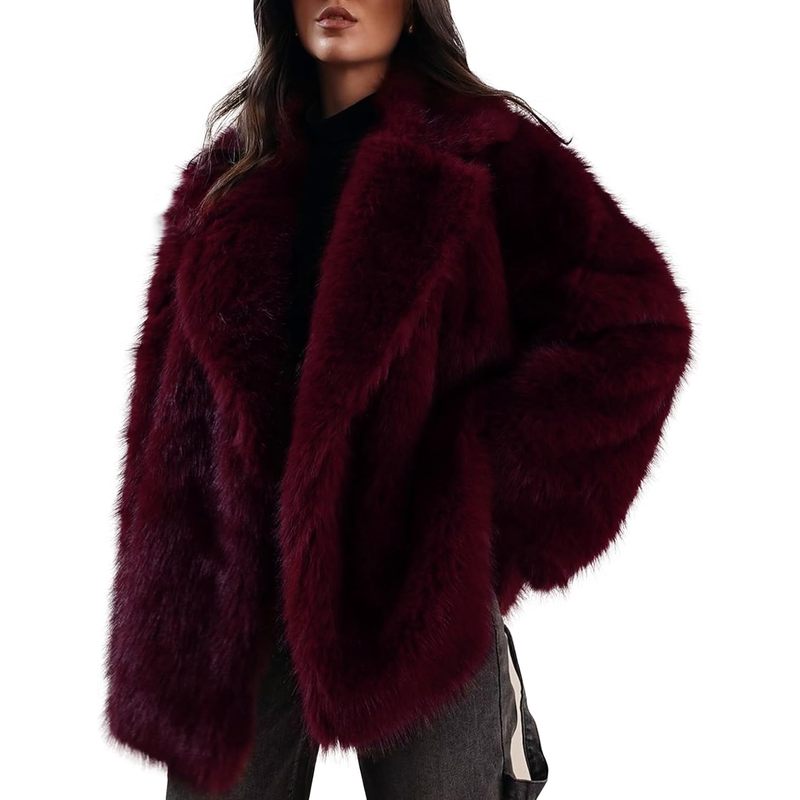 Women Faux Fur Coat Lapel Warm Open Front Winter Outerwear