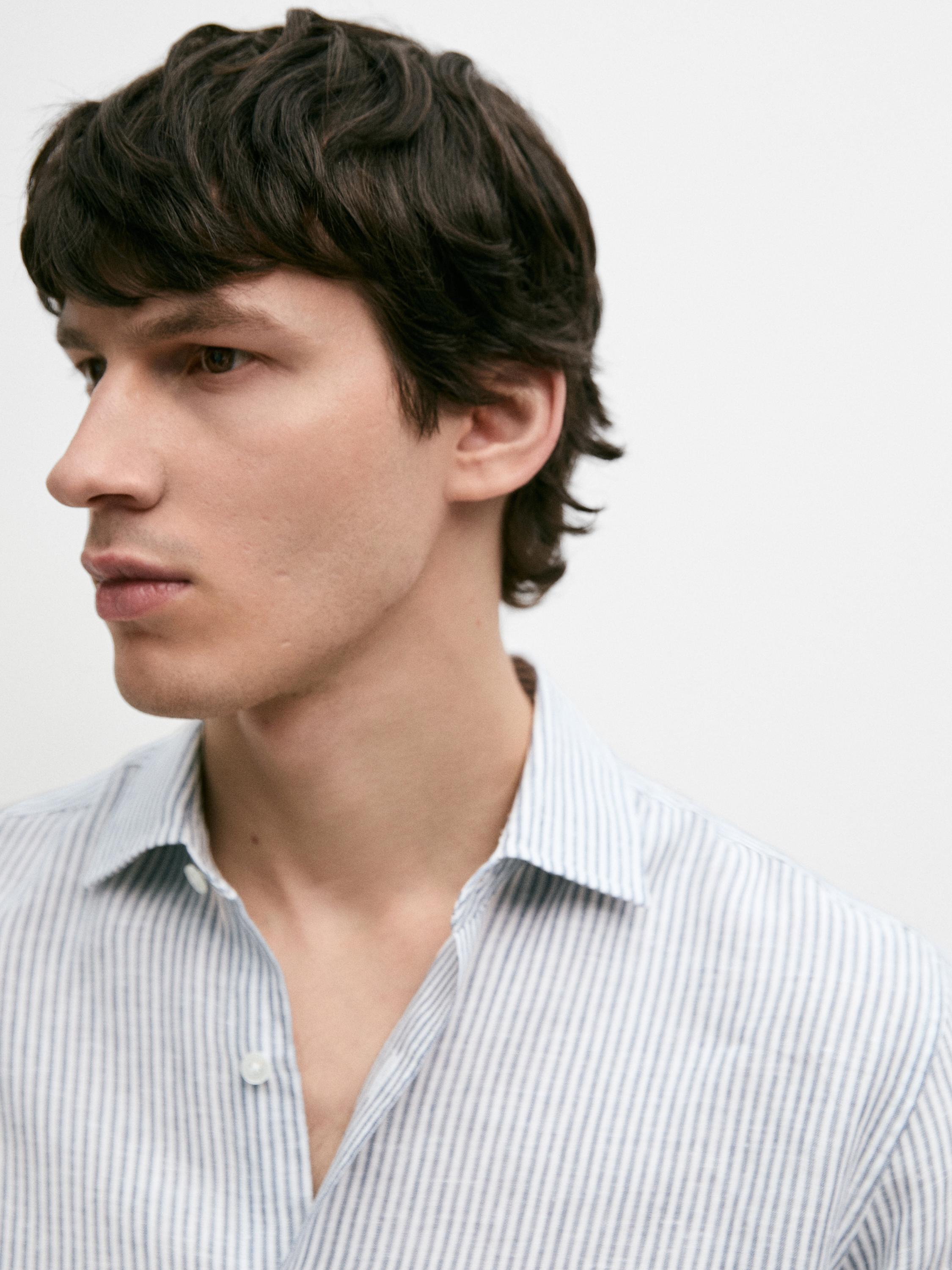 Camisa slim fit rayas lino