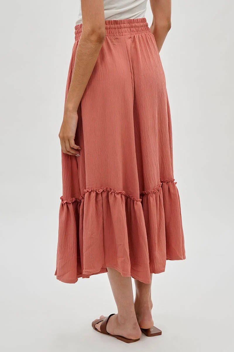 Vintage Tiered Cinched Skirt - Coral