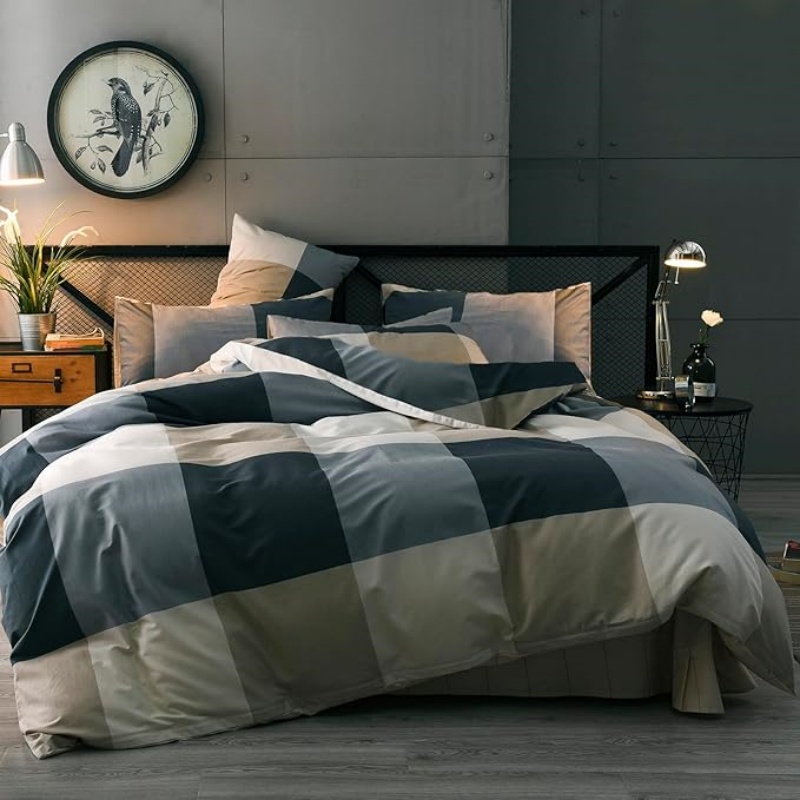 Queen Size Checkered Duvet Cover Set