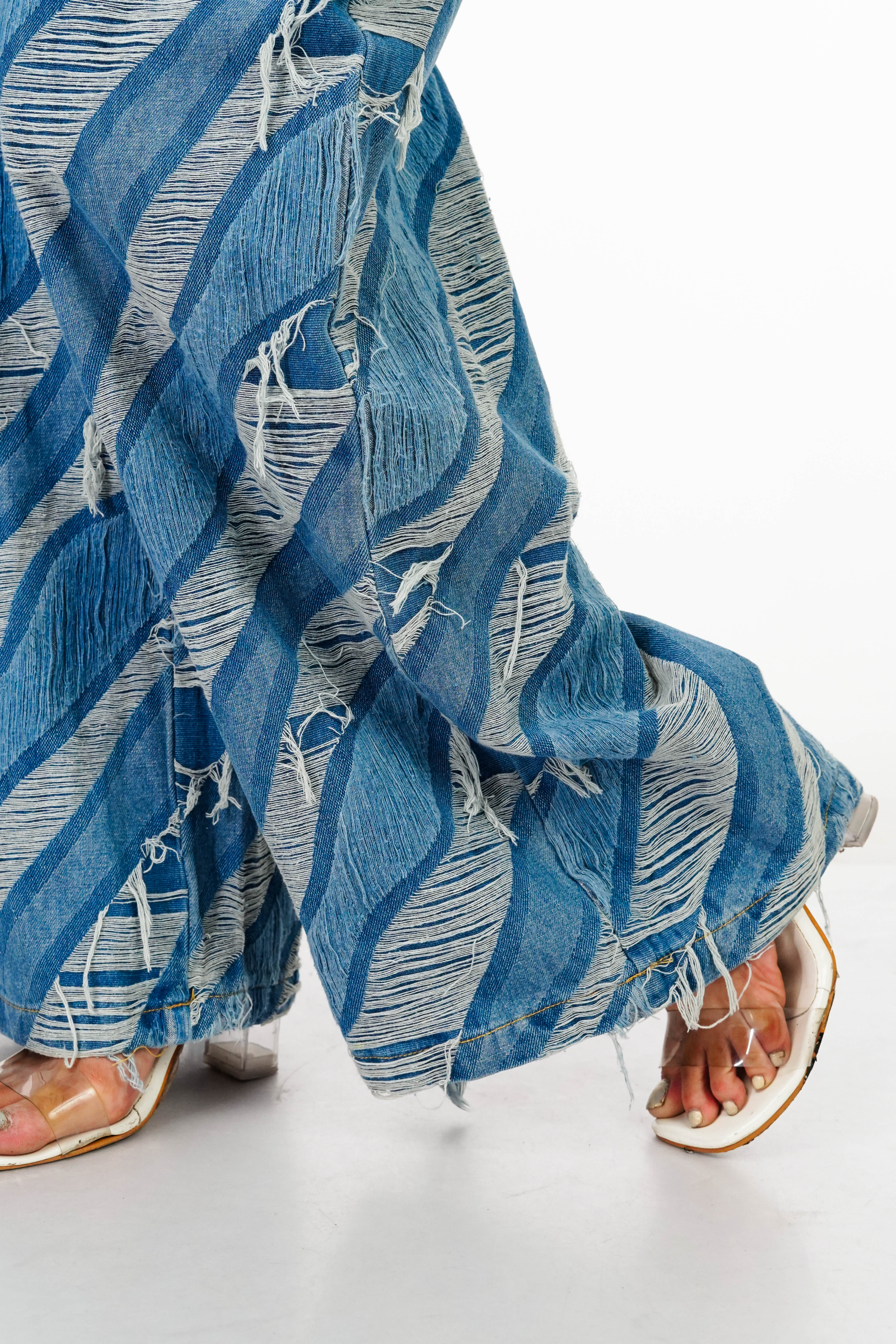 Wavy Distressed Wide Leg Denims