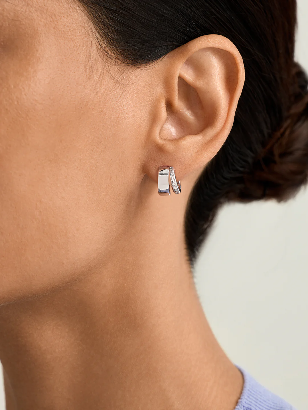 Silver Pave Bold Double Hoops