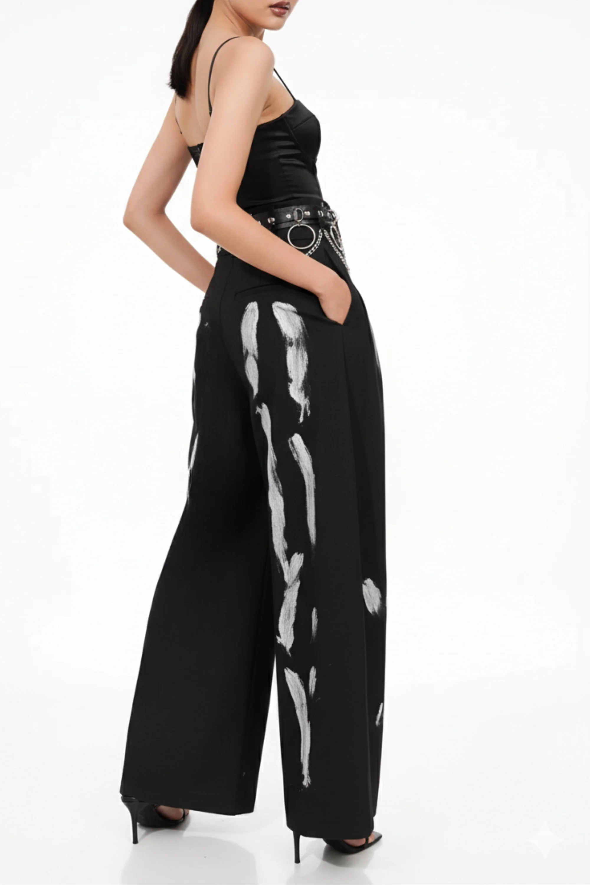 Brush Stroke Black Pants