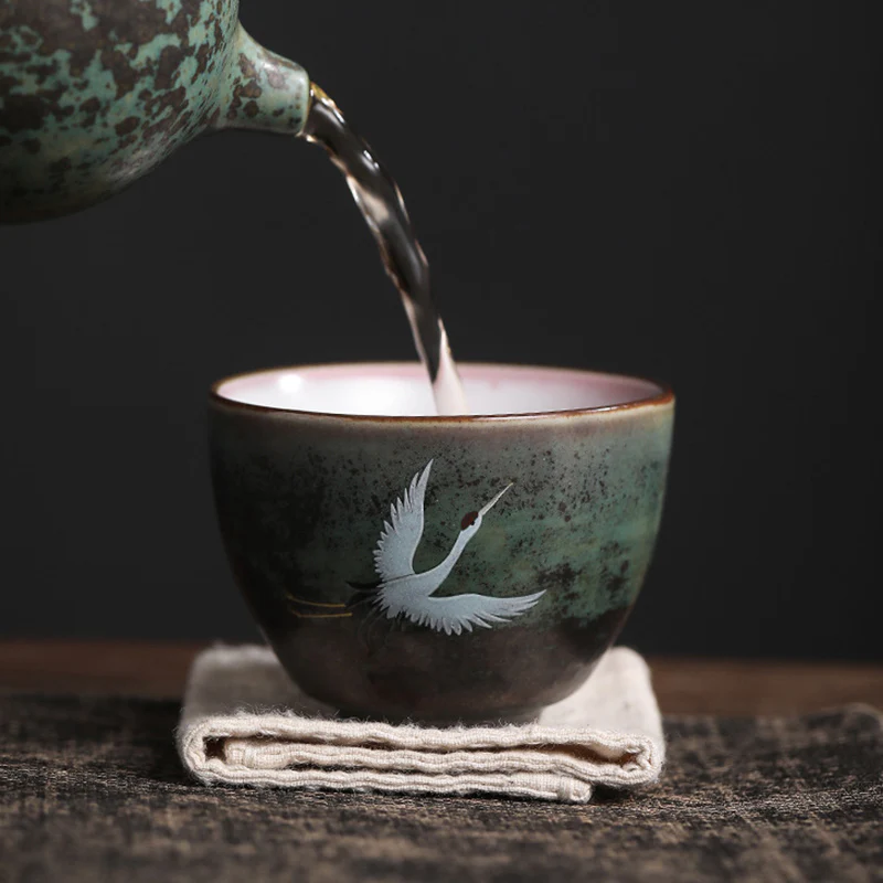 Auspicious Crane Ceramic Teacup Kung Fu Tea Cup Bowl