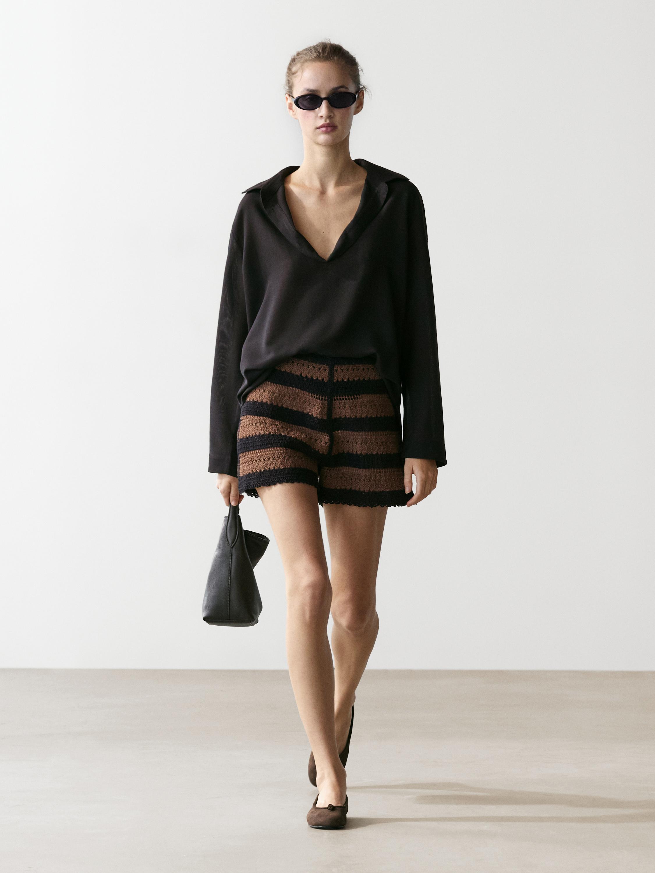 Pantalón corto rayas crochet algodón