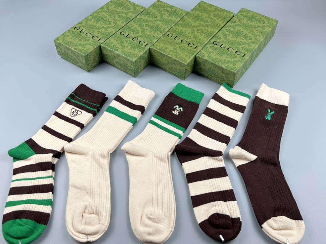 Set of 5 Pairs of Cotton Anti-bacterial Crew Socks WZ-924000174