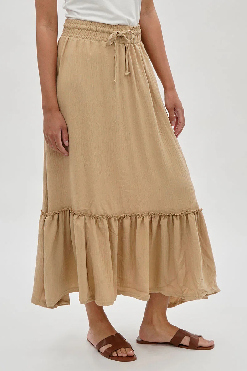 Vintage Tiered Cinched Skirt - Cream