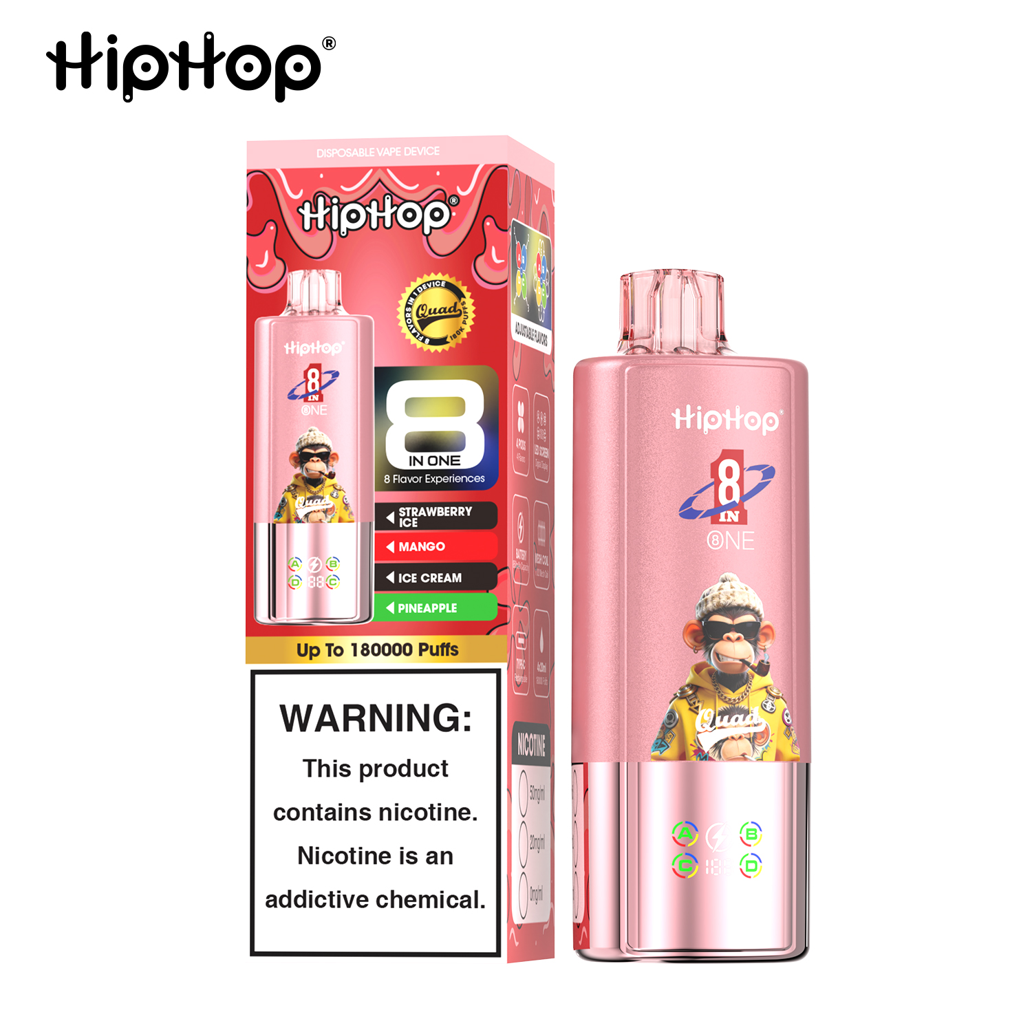 HIPHOP 180000 zaciągnięć, e‑papieros fabrycznie napełniony, ładowalny