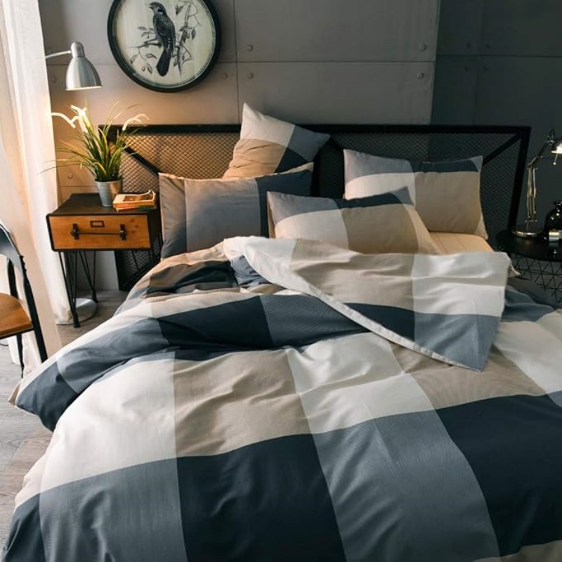 Queen Size Checkered Duvet Cover Set