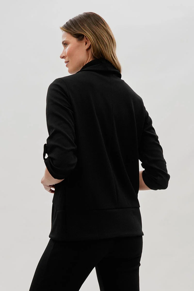 Open Roll Up Sleeve Blazer - Black