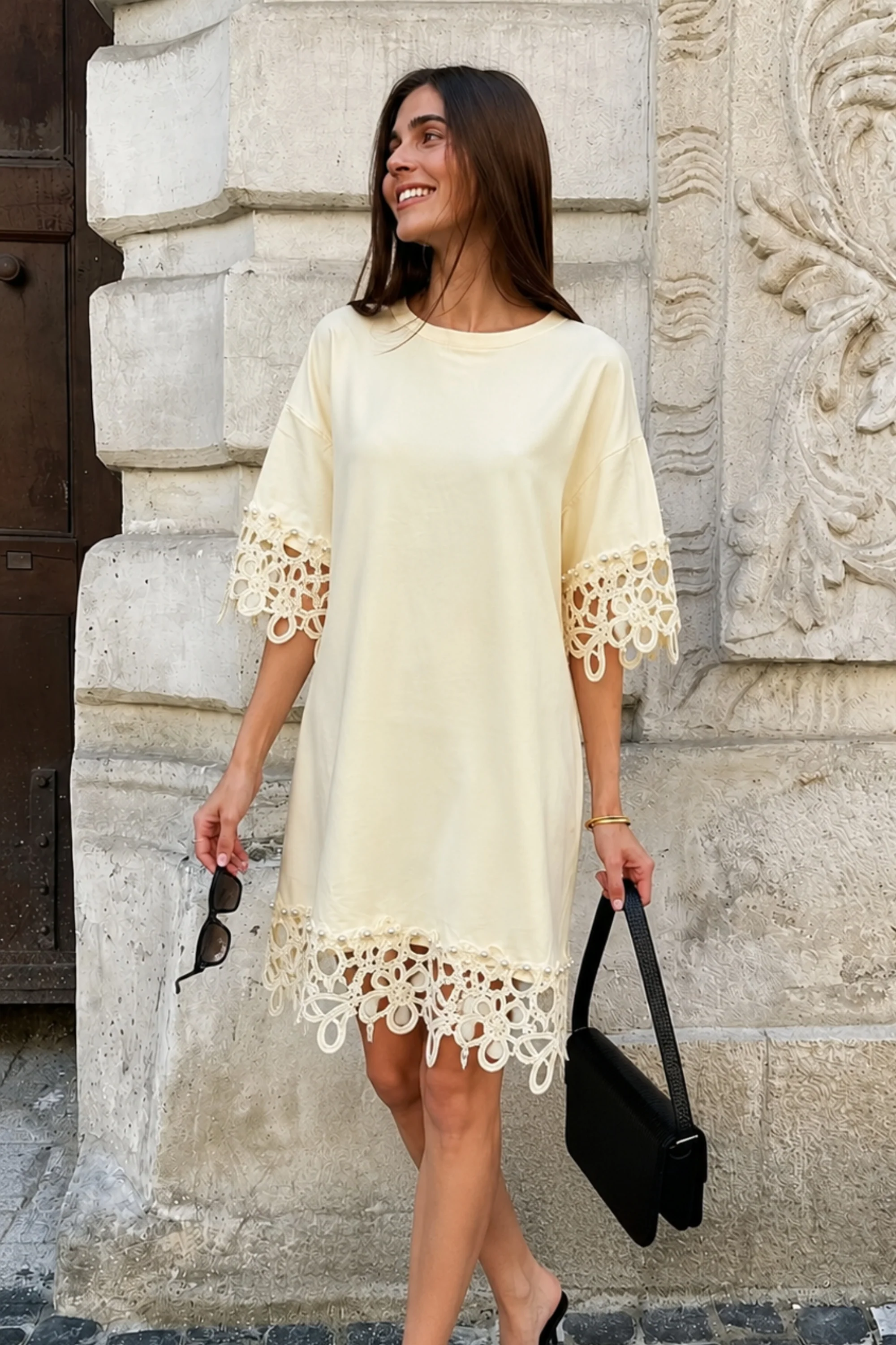 Pearl Bloom Lace Lemon Oversized Dress