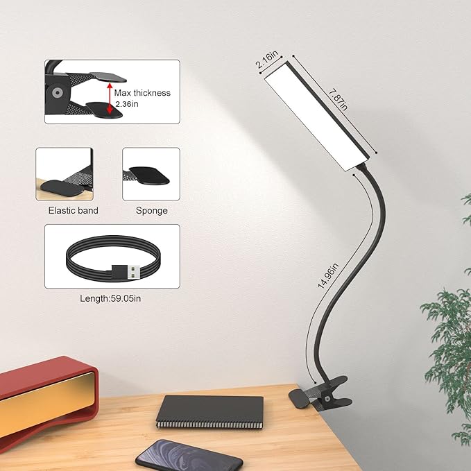 Clip on Light LED Desk Lamp with Eye-Caring LED Light and Metal Clip