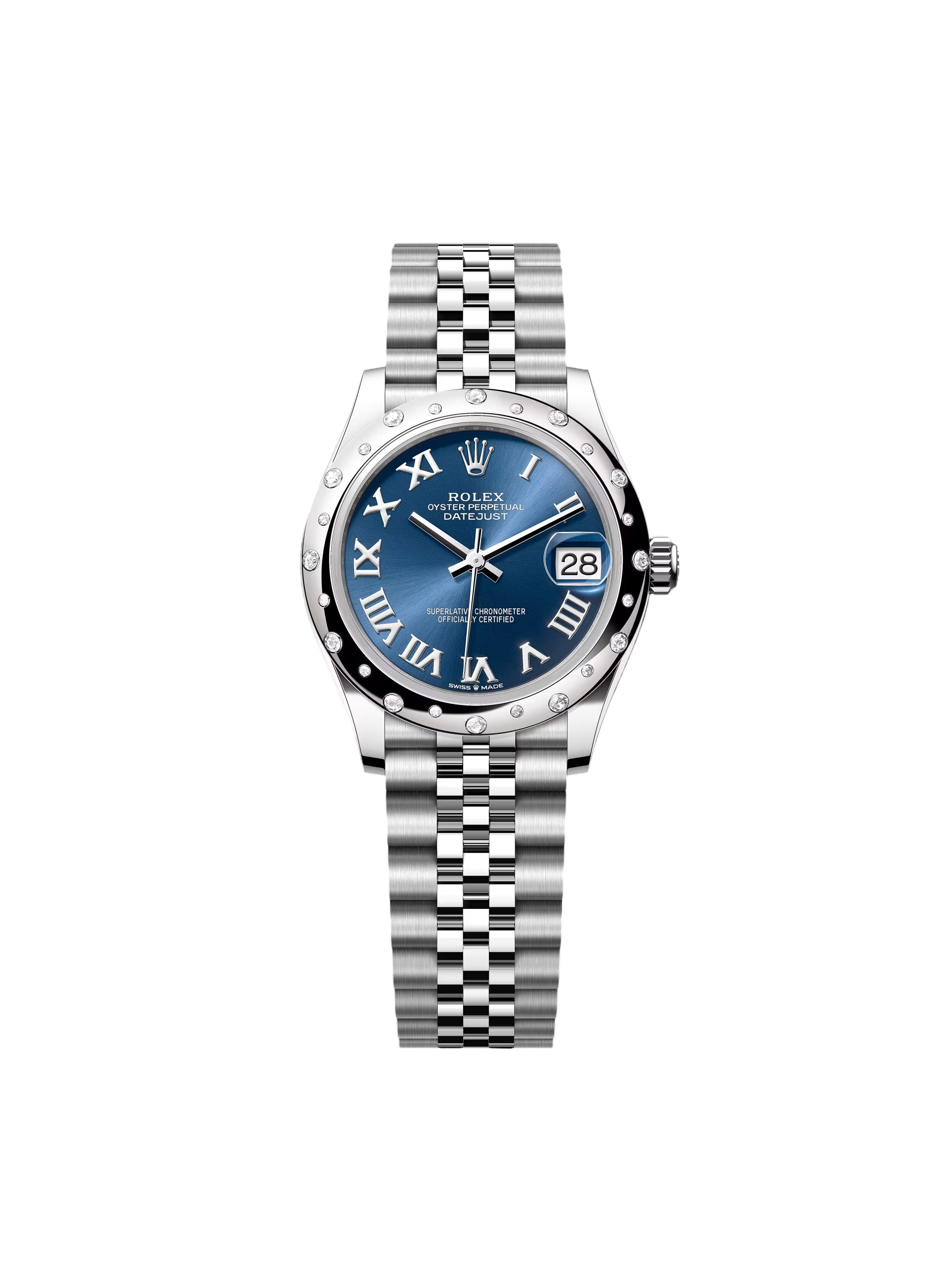 Rolex Datejust m278344-0035/0036 Bright Blue Dial 31mm Domed Diamond Oyster Watch