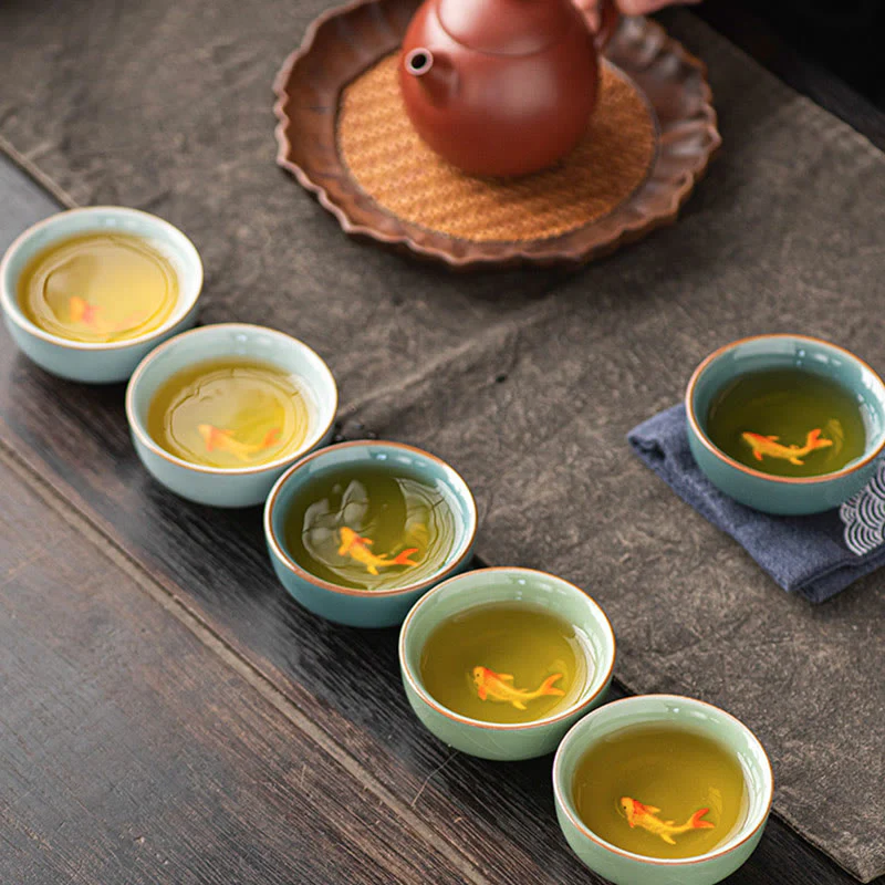Hand Painted Koi Fish Ceramic Teacup Kung Fu Tea Cup 50ml