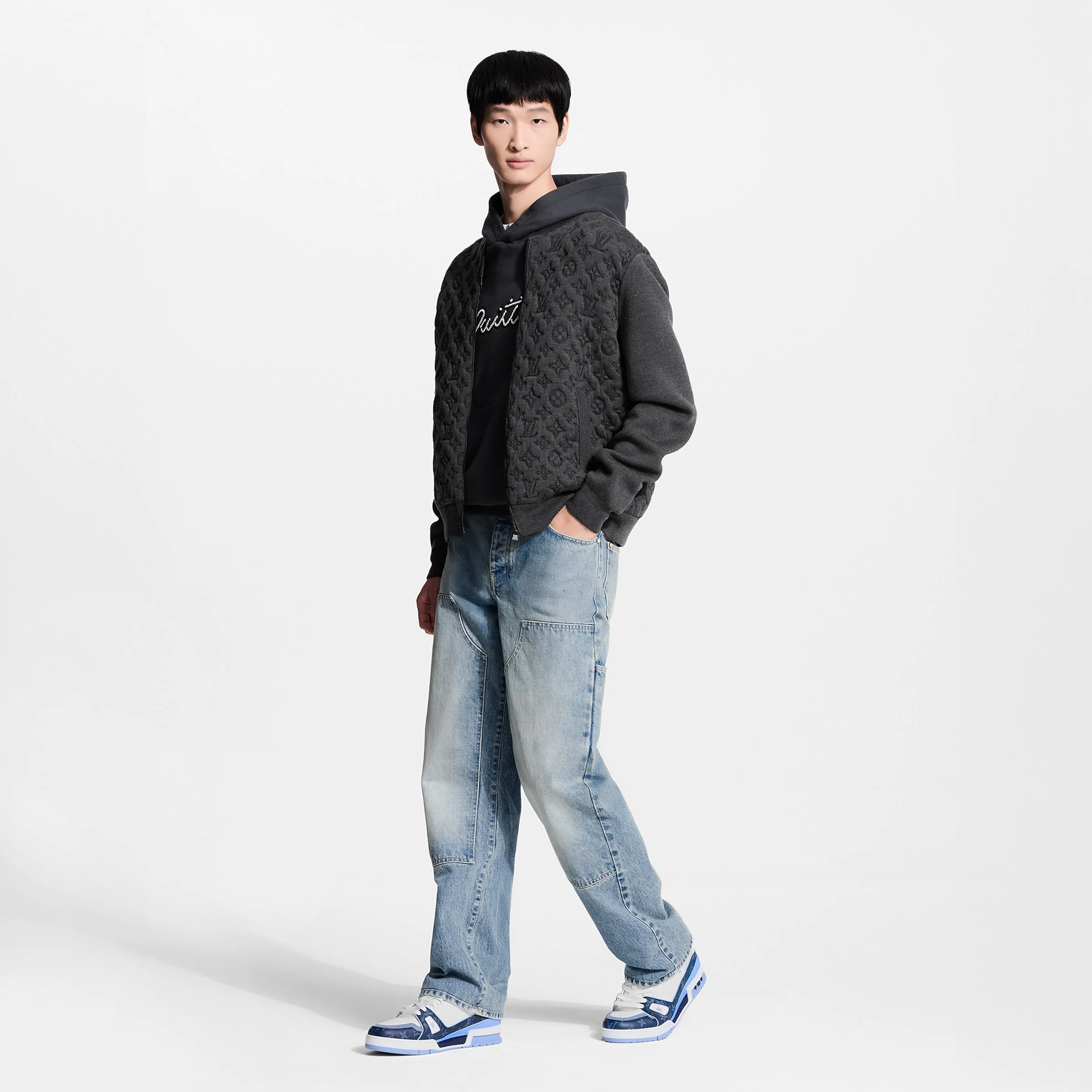 L.V  Trainer Navy Blue Monogram Leather Sneaker