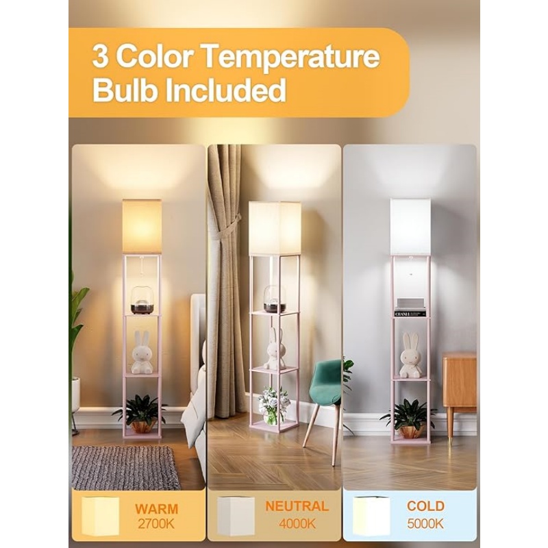 Floor Lamp with Shelves for Living Room Brown