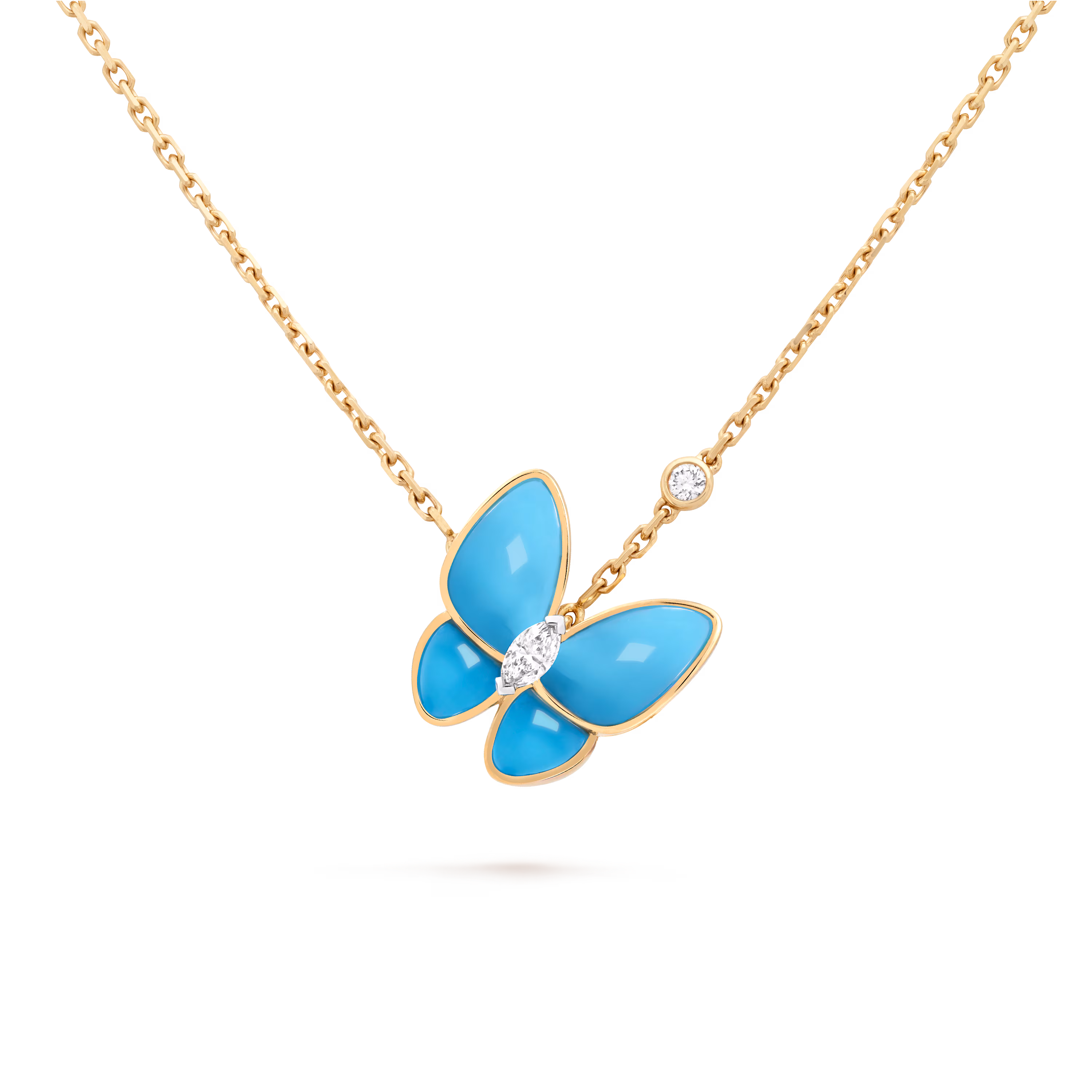 Van Cleef & Arpels VCARP7UP00 Two Butterfly pendant 18K yellow/white gold Diamond Turquoise