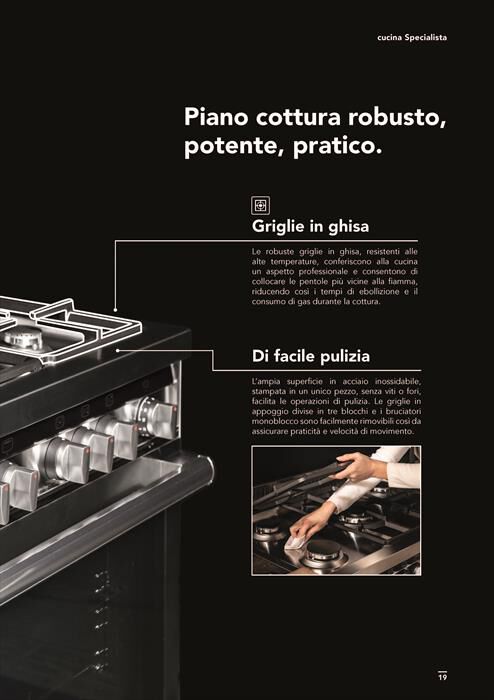 GLEM GAS - Cucina a gas ST965MBK Classe A+-Nero Carbone