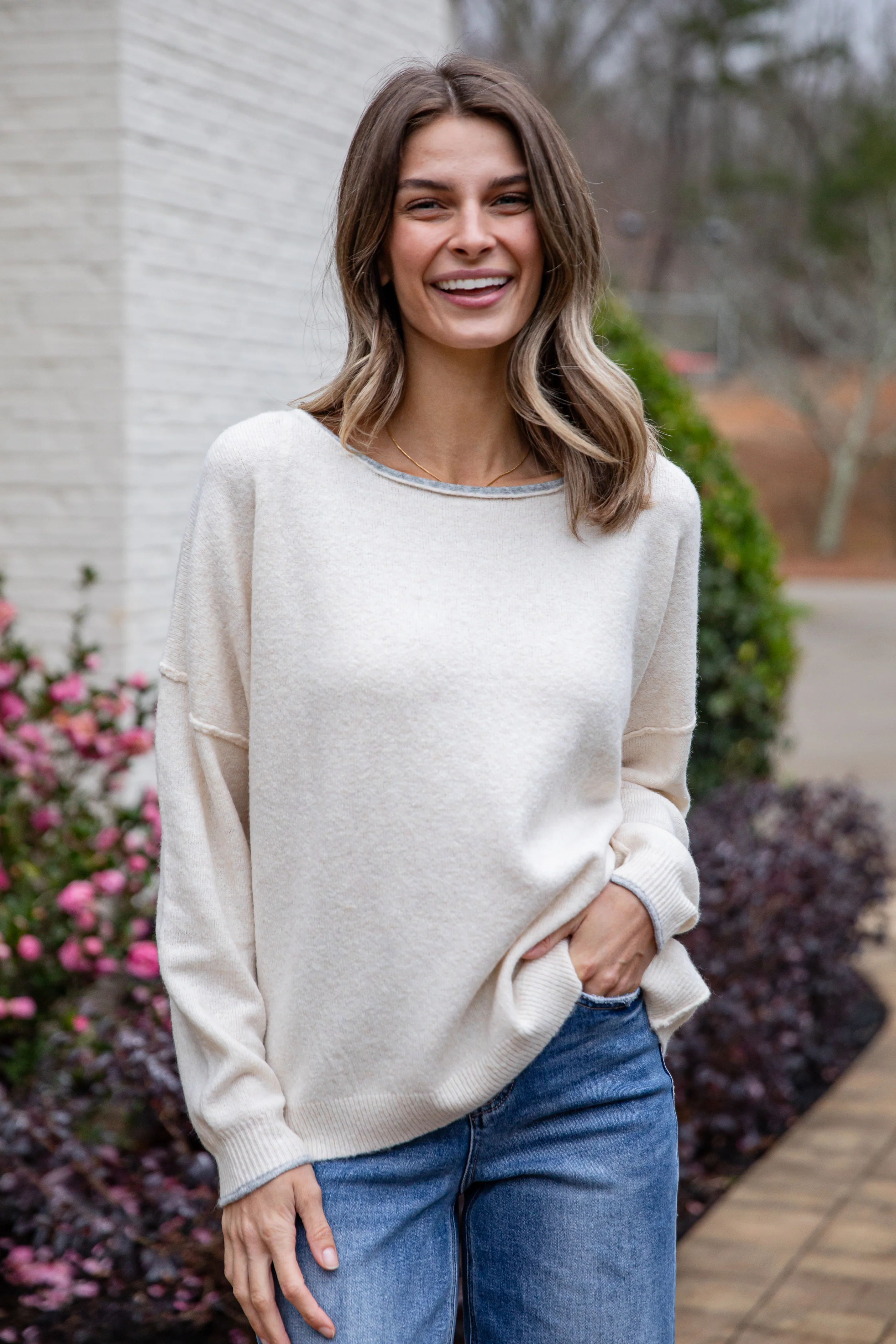 Softline Lightweight Cream Knit Oversized Top