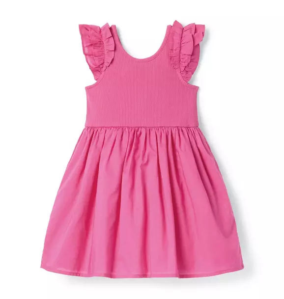 Ribbed Ruffle Sleeve Dress