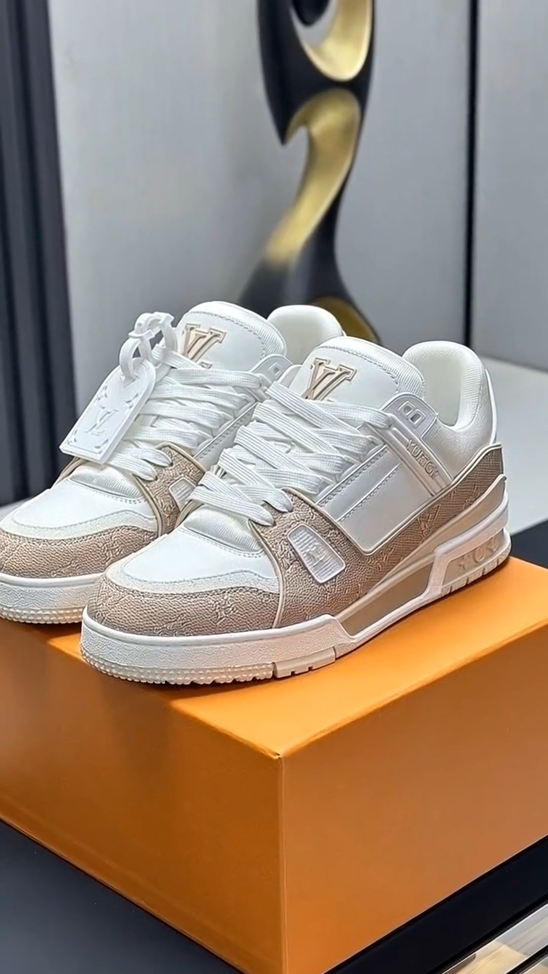 LV  Trainer Beige Monogram Leather Sneaker
