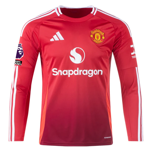 adidas Manchester United Mason Mount Long Sleeve Home Jersey w/ EPL + No Room For Racism Patches24/25 (Red)