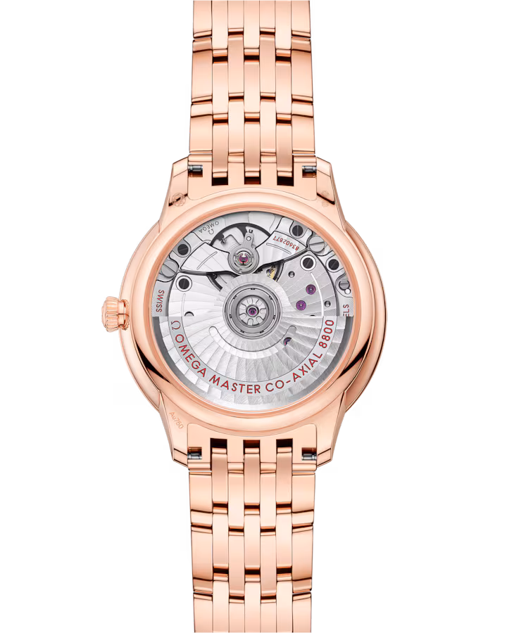 Omega De Ville Prestige 34mm Red Dial with Diamonds Sedna™ 18k Rose Gold Bracelet 434.55.34.20.61.001