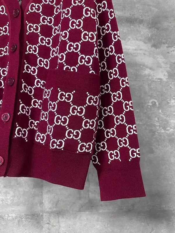 Wine red full printed knitted cardigan MY-93260