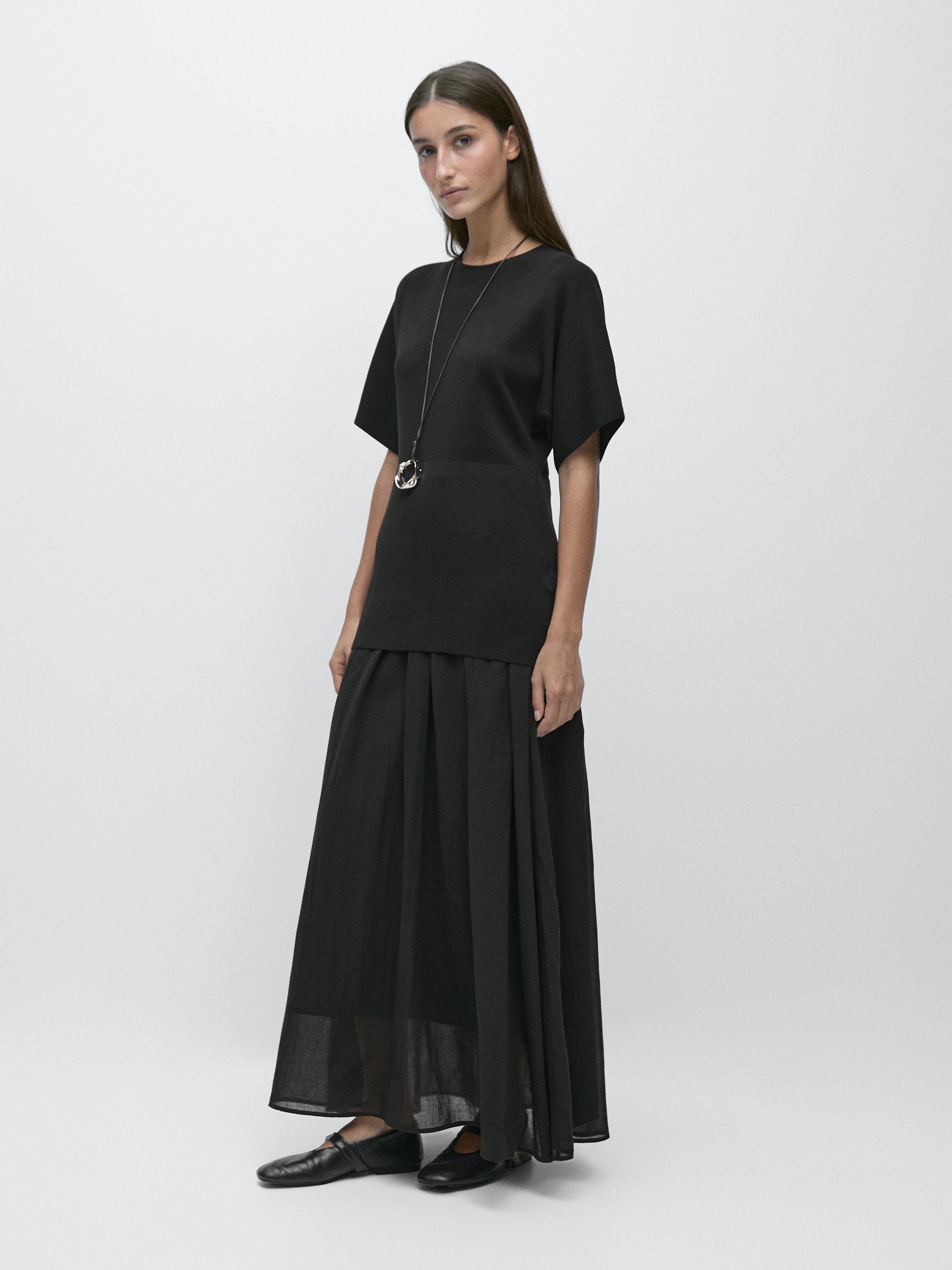 Vestido largo manga corta combinado