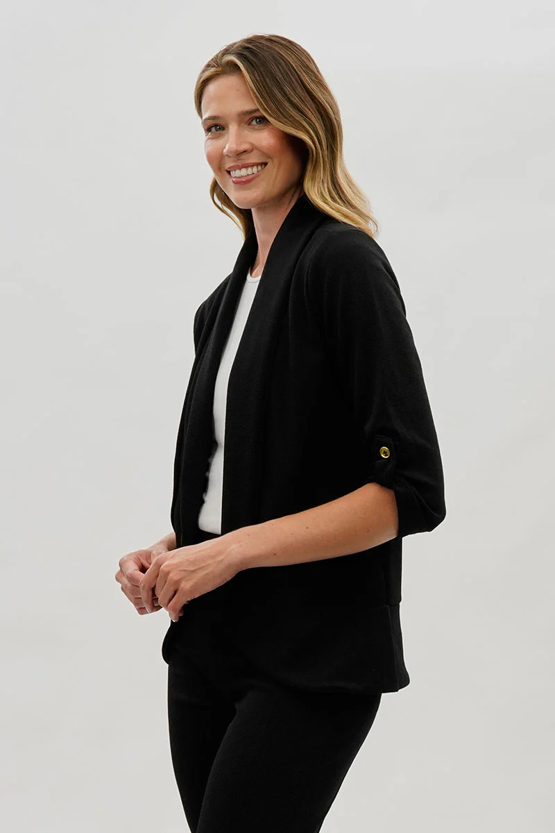 Open Roll Up Sleeve Blazer - Black