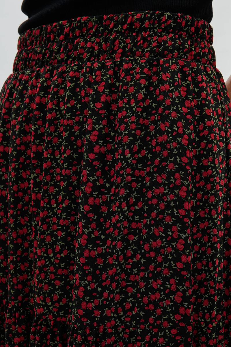 Tiered Chiffon Maxi Skirt - Black